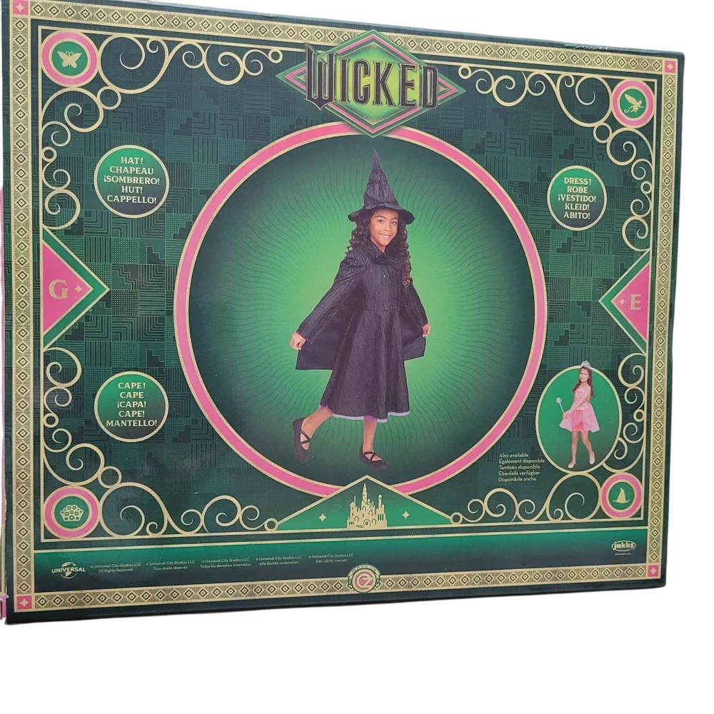 NEW Wicked Deluxe Elphaba Dress Up Set 4-6X Black Witch Costume Dress Cape Hat